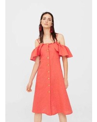 rotes Leinen Kleid mit Rüschen