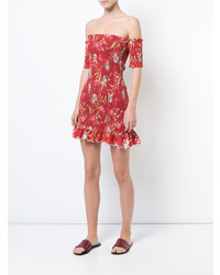 rotes Leinen schulterfreies Kleid mit Blumenmuster von Zimmermann