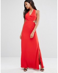 rotes Maxikleid mit Ausschnitten