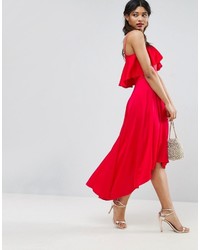 rotes Midikleid mit Rüschen von Asos