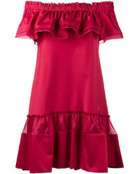 rotes schulterfreies Kleid mit Rüschen von Alberta Ferretti