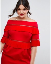 rotes schulterfreies Kleid mit Rüschen von Asos