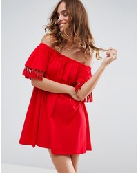 rotes schulterfreies Kleid von Asos