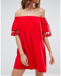 rotes schulterfreies Kleid von Asos