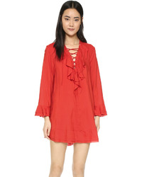 rotes schwingendes Kleid mit Rüschen von IRO