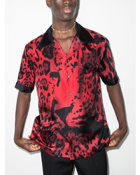 rotes Seide Kurzarmhemd mit Leopardenmuster von Dolce & Gabbana