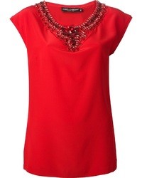 rotes Seide T-Shirt mit einem Rundhalsausschnitt von Dolce & Gabbana