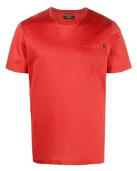 rotes Seide T-Shirt mit einem Rundhalsausschnitt von Moorer