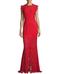 rotes Spitze Ballkleid mit Blumenmuster