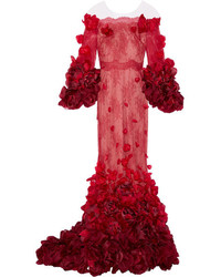 rotes Spitze Ballkleid mit Blumenmuster von Marchesa