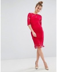 rotes figurbetontes Kleid aus Spitze von Paper Dolls