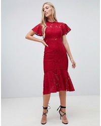 rotes figurbetontes Kleid aus Spitze von Forever New