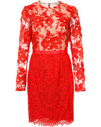 rotes figurbetontes Kleid aus Spitze von Monique Lhuillier