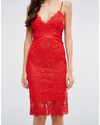 rotes figurbetontes Kleid aus Spitze von Lipsy