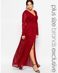 rotes Spitze Maxikleid mit Schlitz