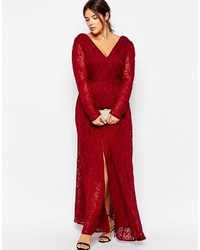 rotes Spitze Maxikleid mit Schlitz von Truly You