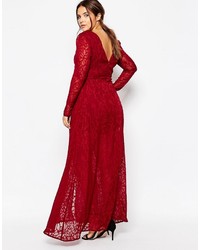 rotes Spitze Maxikleid mit Schlitz von Truly You