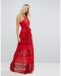 rotes Spitze Maxikleid