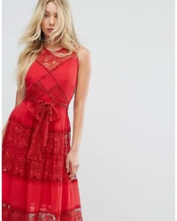 rotes Spitze Maxikleid