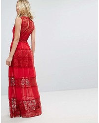 rotes Spitze Maxikleid