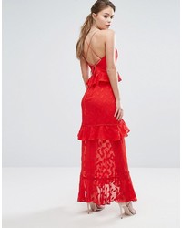 rotes Spitze Maxikleid