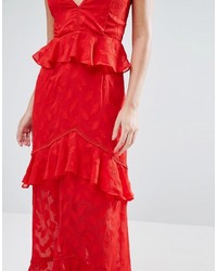 rotes Spitze Maxikleid