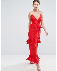 rotes Spitze Maxikleid