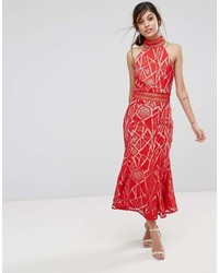 rotes Spitze Maxikleid von Jarlo