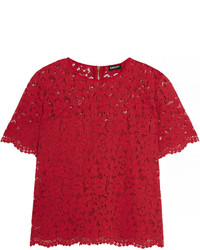 rotes Spitze T-Shirt mit einem Rundhalsausschnitt von DKNY