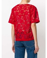 rotes Spitze T-Shirt mit einem Rundhalsausschnitt von Miahatami