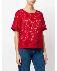 rotes Spitze T-Shirt mit einem Rundhalsausschnitt von Miahatami
