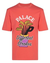 rotes Spitze T-Shirt mit einem Rundhalsausschnitt von Palace