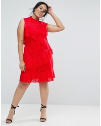 rotes Spitzekleid mit Rüschen von Asos