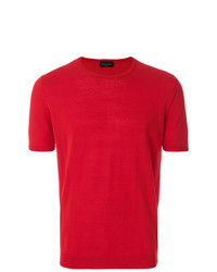 rotes Strick T-Shirt mit einem Rundhalsausschnitt