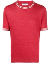 rotes Strick T-Shirt mit einem Rundhalsausschnitt von Brunello Cucinelli
