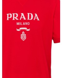 rotes Strick T-Shirt mit einem Rundhalsausschnitt von Prada