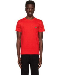 rotes Strick T-Shirt mit einem Rundhalsausschnitt von Lacoste