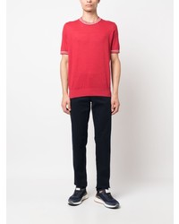 rotes Strick T-Shirt mit einem Rundhalsausschnitt von Brunello Cucinelli