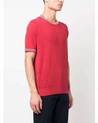 rotes Strick T-Shirt mit einem Rundhalsausschnitt von Brunello Cucinelli