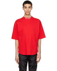 rotes Strick T-Shirt mit einem Rundhalsausschnitt von Palm Angels