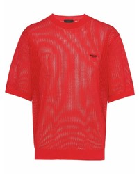 rotes Strick T-Shirt mit einem Rundhalsausschnitt von Prada