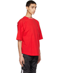 rotes Strick T-Shirt mit einem Rundhalsausschnitt von Palm Angels