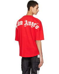 rotes Strick T-Shirt mit einem Rundhalsausschnitt von Palm Angels