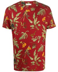 rotes T-Shirt mit einem Rundhalsausschnitt mit Blumenmuster von Etro