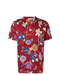 rotes T-Shirt mit einem Rundhalsausschnitt mit Blumenmuster von Etro