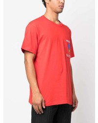 rotes T-Shirt mit einem Rundhalsausschnitt mit Blumenmuster von VERSACE JEANS COUTURE