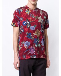 rotes T-Shirt mit einem Rundhalsausschnitt mit Blumenmuster von Etro