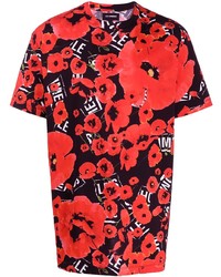 rotes T-Shirt mit einem Rundhalsausschnitt mit Blumenmuster von Les Hommes