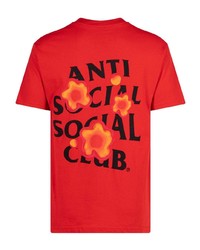 rotes T-Shirt mit einem Rundhalsausschnitt mit Blumenmuster von Anti Social Social Club