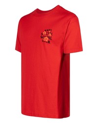 rotes T-Shirt mit einem Rundhalsausschnitt mit Blumenmuster von Anti Social Social Club